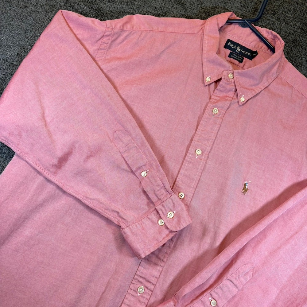 Ralph Lauren Yarmouth Button Down Mens 18 34/35 Pink Cotton Long Sleeve Shirt